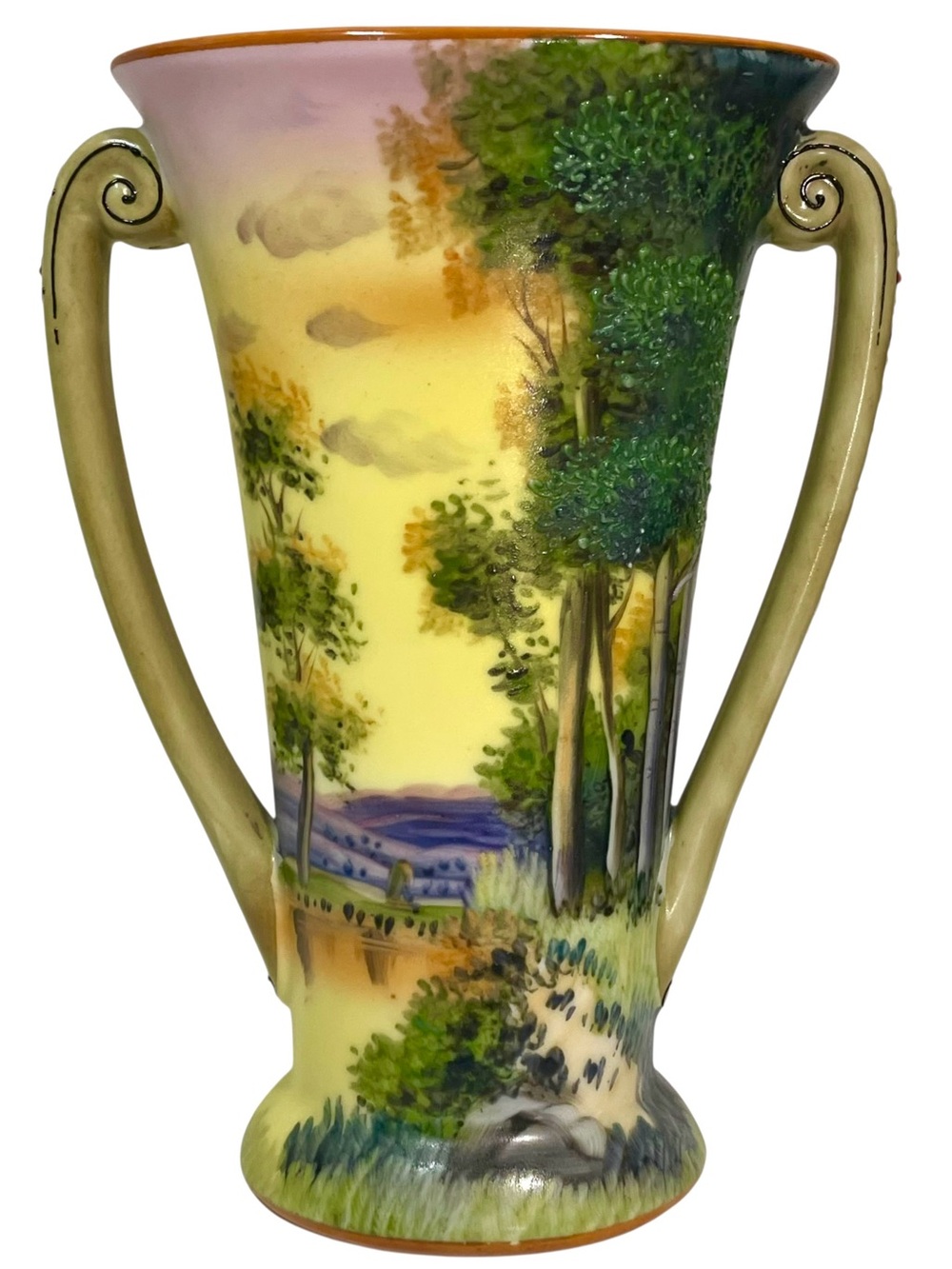 Antique 1920s Noritake Morimura Brothers Double Handle Hand Painted Vase Japan
